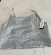 GapBody Cotton Rib Crop Cami Shelf Bra Tank Top Womens L Gray New
