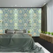 Wallpaper for Kitchen 3D Damask Flocking Non Woven Wallpaper European Style Self Adhesive Wallpaper for Home Decoration -Blue