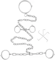 SAHOOSAFETY 3 in 1 stainless steel heavy metal collar handcuffs ankle cuffs with iron chain BDSM kit adult SM bondage sex toy bondage set for men and women(Für Männer)