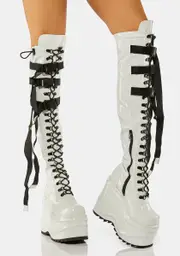 [Demonia] White Patent Wave-315 Thigh High Boots