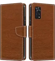 Striped PU Leather Wallet Phone Case Compatible with Xiaomi Poco M4 Pro 4G, Slim Magnetic Flip Cover with Card Slots and Stand Function (Brown)
