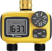 TRJZWA Computer for Irrigation with 2 Outputs Programmable Drip Irrigation with Brass Input, Automatic Watering Timed IP55 Waterproof Digital Irrigation Timer System