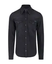 Dolce Gabbana Logo Patch Buttoned Denim Shirt SHIRTS CM40 Black