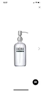 Glass Cucina Dish Soap Bottle. Holds 16.6 Oz Of Dish Soap
