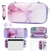 Purple Marble Carrying Case for Nintendo Switch OLED Accessories, Portable Tr...