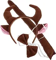Yardwe Bull Costume Set with Plush Tail and Cow Horns Headband for Dress Up Cosplay and Halloween Parties Adorable Animal Accessory for Boys