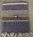 Silk & Cotton Turkish Beach Towel 37x68 Oversized Sultan Design , Blue Stripe