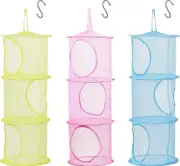 3 Pcs Kids Storage Net, Foldable Mesh Basket Hanging Toy Storage with S-Hook for Plush Toys Small