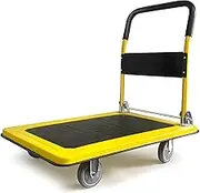 Flatbed Cart Steel Platform Truck Small Folding Hand Cart with Swivel Wheels for Bookstore Restaurant Moving Trolley 440lbs Weight Capacity Hand Truck(Color:Yellow)(Red)