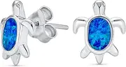 [Bling Jewelry] Dainty Vacation Nautical Marine Life Ocean White Blue Created Opal Heart Turtle Drop Lever back Earrings For Women Teen .925 Sterling Silver