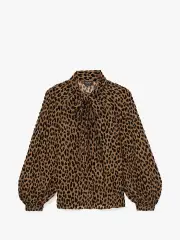 Modern Leopard Tie-Neck Shirt