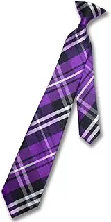 [Vesuvio Napoli] Boy's CLIP-ON NeckTie PURPLE BLACK WHITE PLAID Youth Neck Tie
