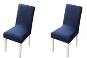 2pcs Stretchable Chair Covers Soft Elastic Grid Solid Color Chair Protective Covers for Home Decor-Navy Blue