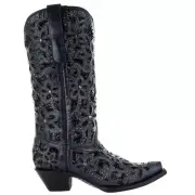 Corral Boots Floral Studded Rhinestones Sequins Tooled Inlay Snip Toe Cowboy Wo
