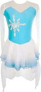 [Zagitova] Figure Skating Dress for Girls Women's Long Sleeves Elastic Ice Skating Competition Wear Chiffon Flowy Skirt