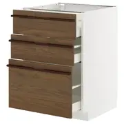 METOD / MAXIMERA base cabinet with 3 drawers, white/Stensta dark brown ash veneer, 60x60x80 cm