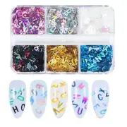 6 Grids Nail Sequins Alphabet Letter Shape Glitter Flakes Craft Nail Art Tip DIY