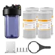 10 Inch Big Blue Clear Whole House Water Filter Housing &4pcs CTO Carbon System