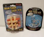 Brain Teaser Set Mind Challenging Real Wood 3D Puzzle & Metal Brain Teaser