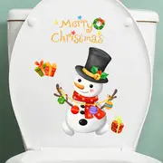 2 Pcs Xmas Toilet Seat Sticker Merry Christmas Toilet Lid Decals Snowman Sticker