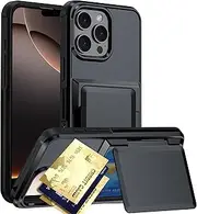 for iPhone 16 Pro Max Case with Credit Card Holder (3 Cards) &Kickstand, Military Grade Drop Protection, Rugged Hard Back for iPhone 16 Pro Max Wallet Phone Case, 6.9" 2024