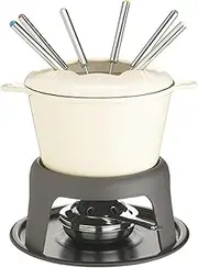 MasterClass Cast Iron Fondue Set, Fondue Pot with 6 Forks and Cast Iron Enamelled Bowl, Superior Heat Retention & Adjustable Burner, Gift Boxed, Cream, 21x18cm