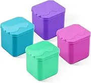 PEUTIER 4pcs Condiment Containers, 4 oz Leakproof Reusable Salad Dressing Dip Container with Lids Silicone Small Snack Food Dipping Sauce Storage Bento Box for School Travel Office Picnic (4 Colors)