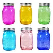 Mason Jars 16 oz with Lids Colored Mason Jars Regular Mouth Canning Jars 6 Pa...