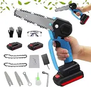 Mini Chainsaw Rechargeable Cordless Electric Chainsaw Portable Powered Lithium 6 in One-Hand Chainsaw with 24V 2 Battery and 2 Chain for Tree Branch Wood Cutting Tree Garden Pruning Shears Tools