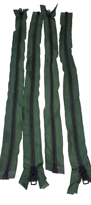 4) YKK #10 SEPERATING BLACK ZIPPERS WITH NOMEX® SAGE GREEN TAPE 26 1/2"