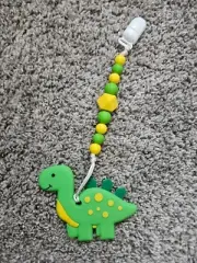 Silicone Baby Green Dinosaur Teething Chew Toy w/Pacifier Clip BPA Free Teether