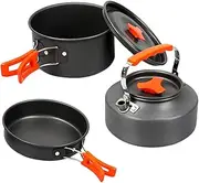 Happyyami 1Set Portable Outdoor Camping Cooking Set Person Cookware for Picnics Backpacking Durable Non Stick Easy to Clean Camping Supplies Orange