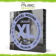 3 Pack, D'Addario XL 11-52 Med Top/Hvy Bottom Electric Guitar Strings- EXL116-3D