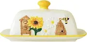 Folpus Ceramic Butter Dish Cheese Butter Keeper Embossed Butter Container Butter Plate for Bar Freezer Countertop Kitchen Cake Shop