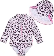 [BONVERANO] Infant and Baby Girl Swimsuits/Rashguard One Piece UPF 50+ Sun Protection Ruffle Zipper with Sun Cap.