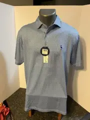 TailorByrd Men's Men’s Polo Golf Shirt Blue Check Medium - Poly Spandex - NWT