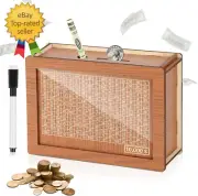 Cash Vault Wooden Savings Box 2024 New Wooden Cash Saver Money Box Cash Saver