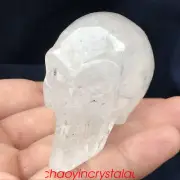 0.26LB Natural Clear Quartz Aliens Skull Quartz Crystal Hand Carved Reiki XK629