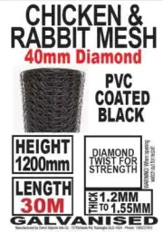 Heavy Duty Black Gal wire PVC Coated 1200mm x 30m Roll Chicken Rabbit Mesh