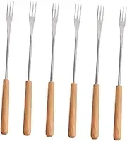 CHICAMPERA 6Pcs Stainless Steel Fondue Forks with Handles Barbecue Forks for Outdoor Cooking Picnics Camping for Fruit Meat Dipping