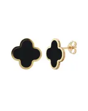 14K Italian Gold Onyx Clover Studs