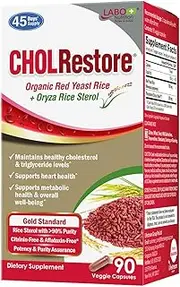 LABO Nutrition CHOLRestore – Red Yeast Rice with Phytosterol Health Supplement, Supports Healthy Cholesterol Levels & Cardiovascular System, Citrinin & Aflatoxin Free, 90 Vegetarian Capsules