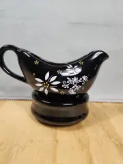Temptations Gravy Boat With Warmer Base Black White Flower Pattern