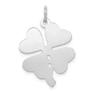 Sterling Silver Rhodium-Plated 4-Leaf Clover Polished Disc Charm
