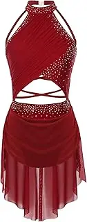[Jugaoge] Women's Sparkly Lyrical Dance Costume Backless Skirted Leotard Modern Contemporary Dancewear