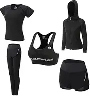 [Pineeseatile] women yoga clothes Women Sports Suits Yoga Clothes Sets Sportwear Tracksuits Quick-Drying Outfit for Running 5PCS XL, Dark Grey, Large