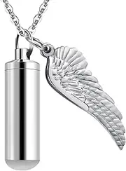 DOTUIARG Cylinder Cremation Urn Necklace for Ashes Memorial Keepsake Pendant with Wing Stainless Steel Remembrance Jewelry