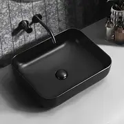 Simplus Bathroom Ceramic Basin Vanity Sink Rectangle Hand Wash Bowl Above Counter for Bath Toilet Countertop Matte Black, 50cm x 40cm x 14cm