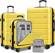 [KEYTANG] SmileLine Hardside Expandable Luggage W/Quick Access Front Open Pocket Lightweight Carry-on with Makeup Bag, Dark-Yellow, 20(Front Open)/24/28/MB, Light Weight Hardside Expandable Spinner