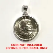 Sterling Silver Screw Top Susan Anthony Dollar or 26.5mm Coin Bezel Reeded Edge